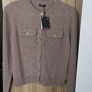 Massimo Dutti Taupe Cardigan Sweater 95% Wool 5% Cashmere